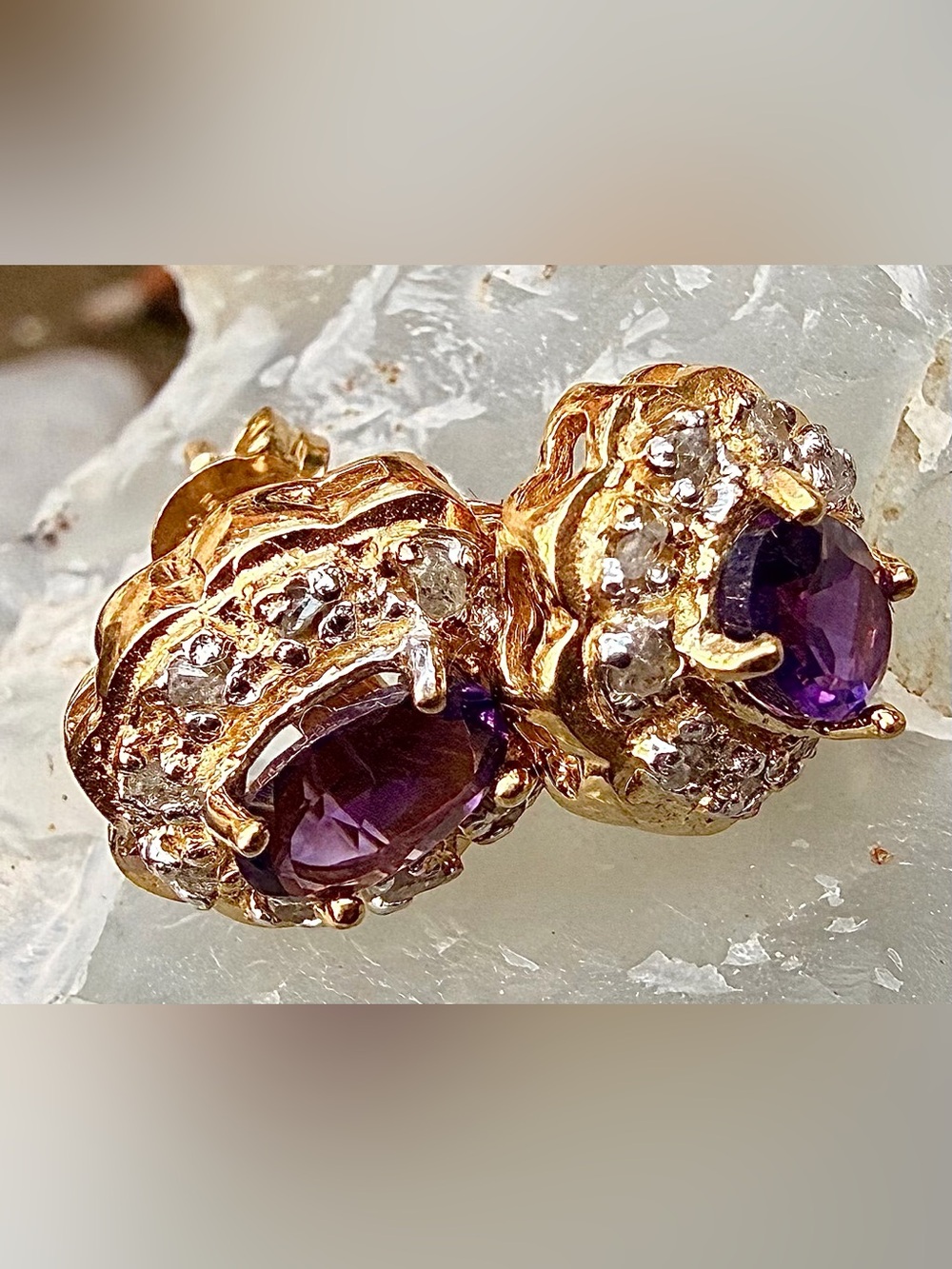 Amethyst & Diamond Earrings 18K Gold Over Sterling Silver 1.90 CTW - Picture 10 of 13